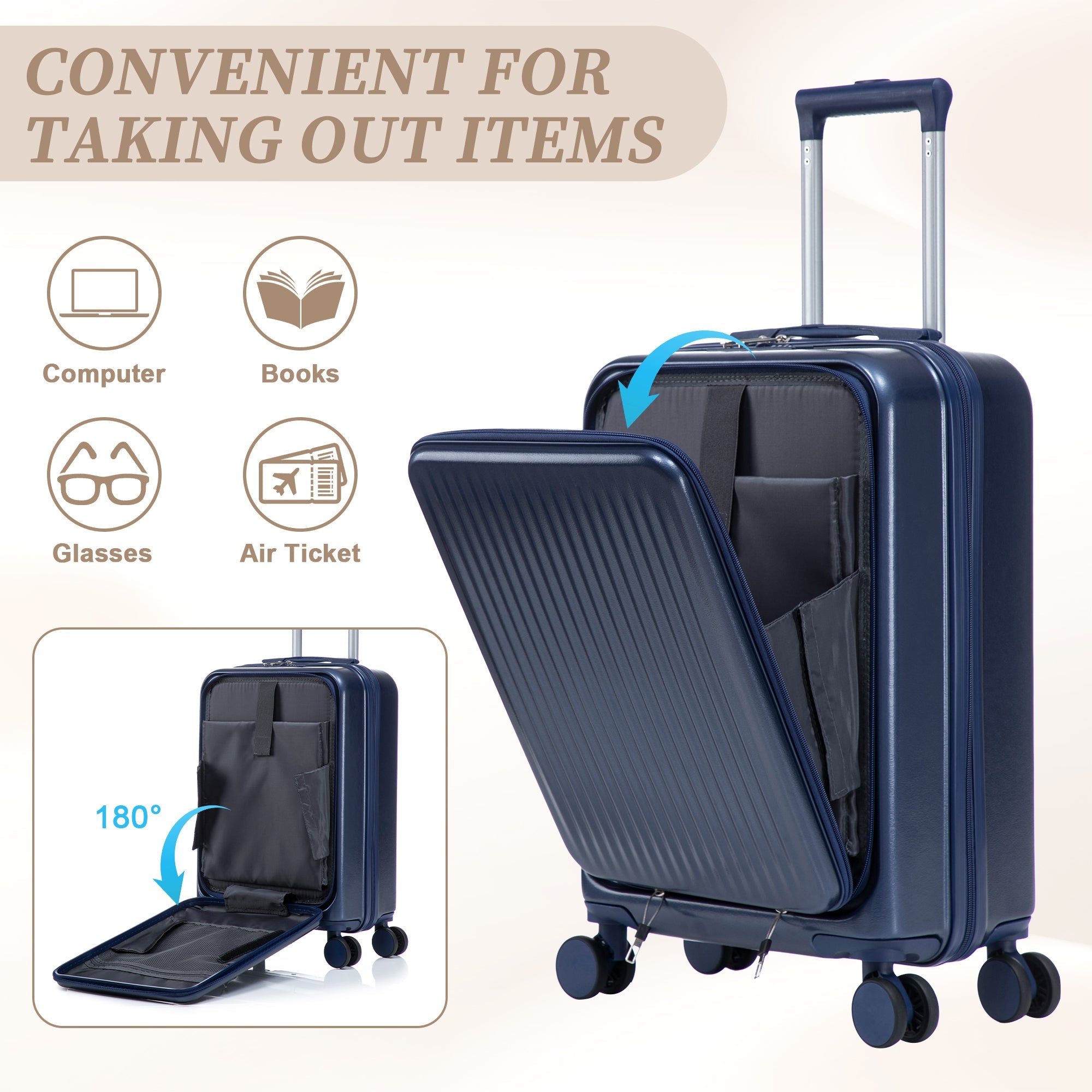 ABS Spinner Luggage Set with Combination Lock - Navy