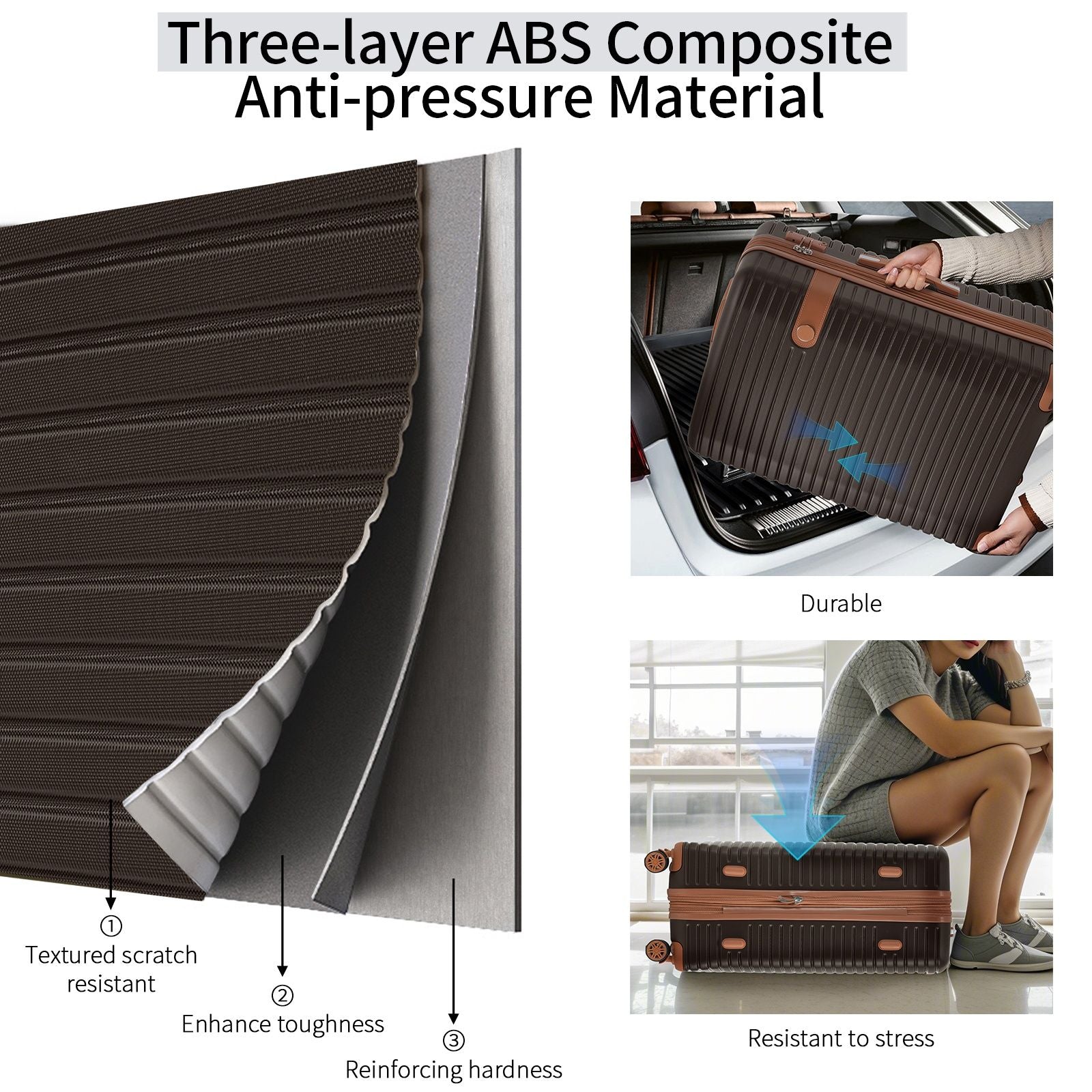 4-Piece ABS Hardshell Luggage Set with Packing Cubes – Coffee