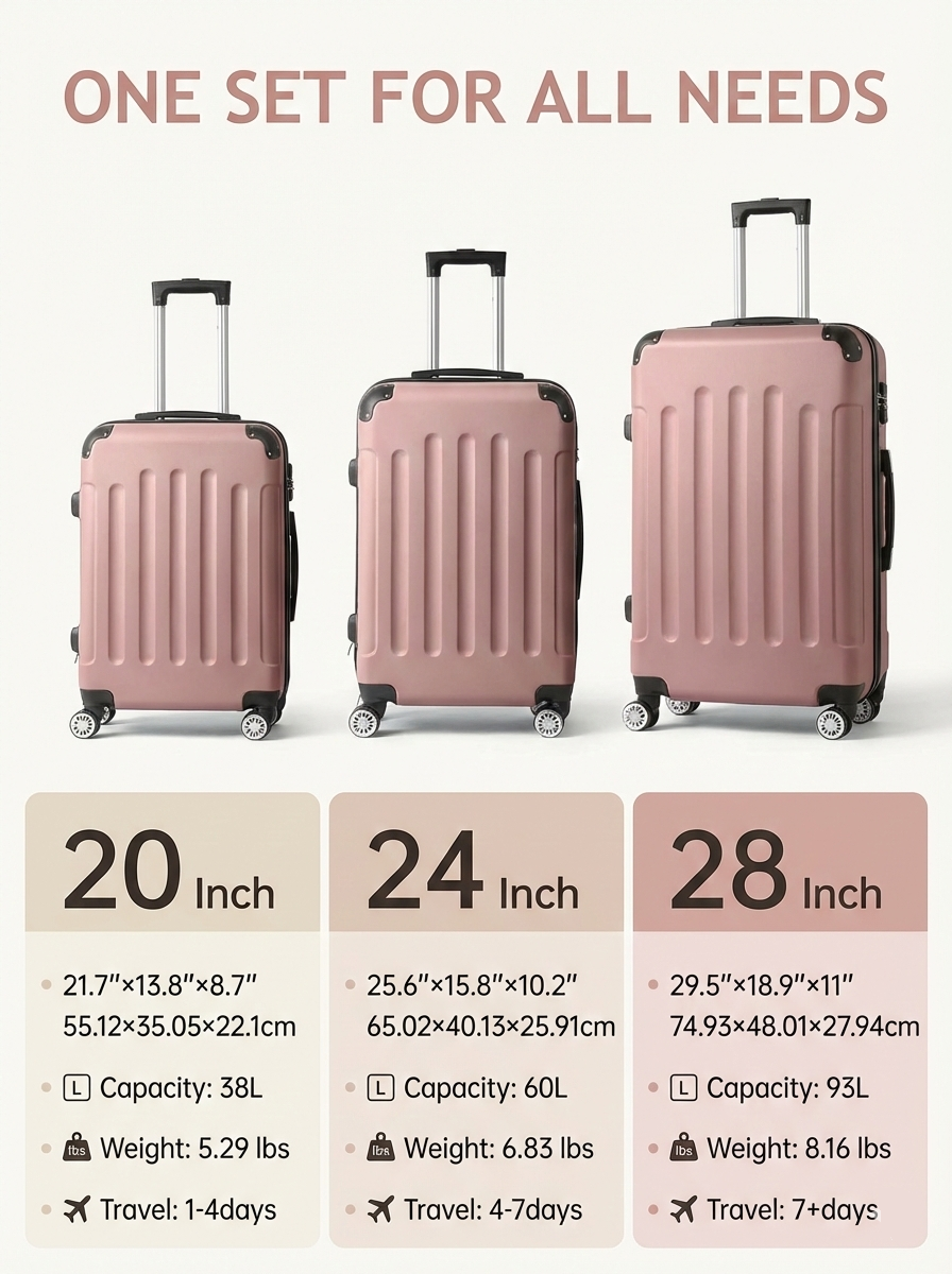 3-Piece Hardshell Spinner Luggage Set with TSA Lock