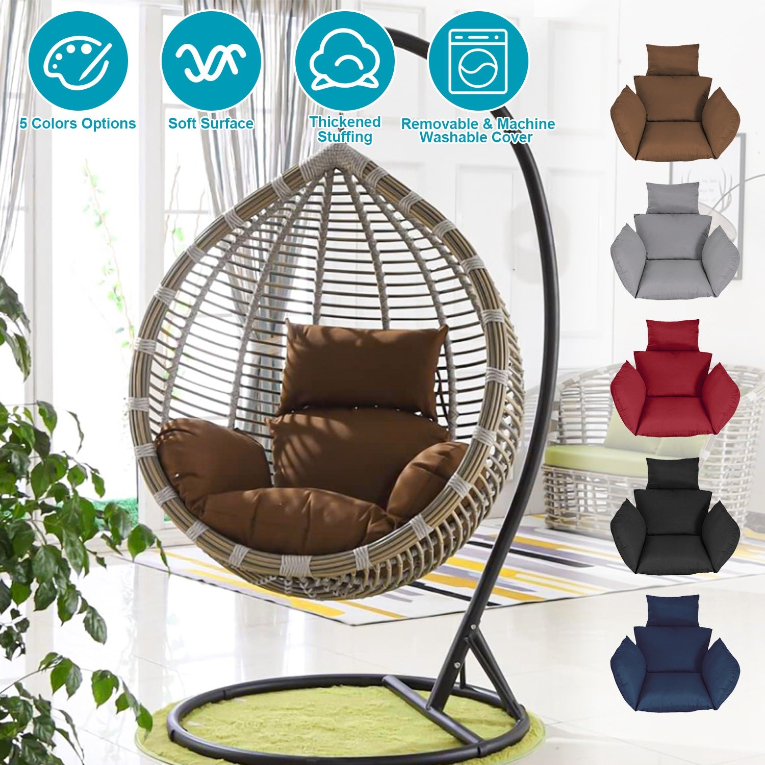 Thick Soft Egg Chair Cushion with Headrest