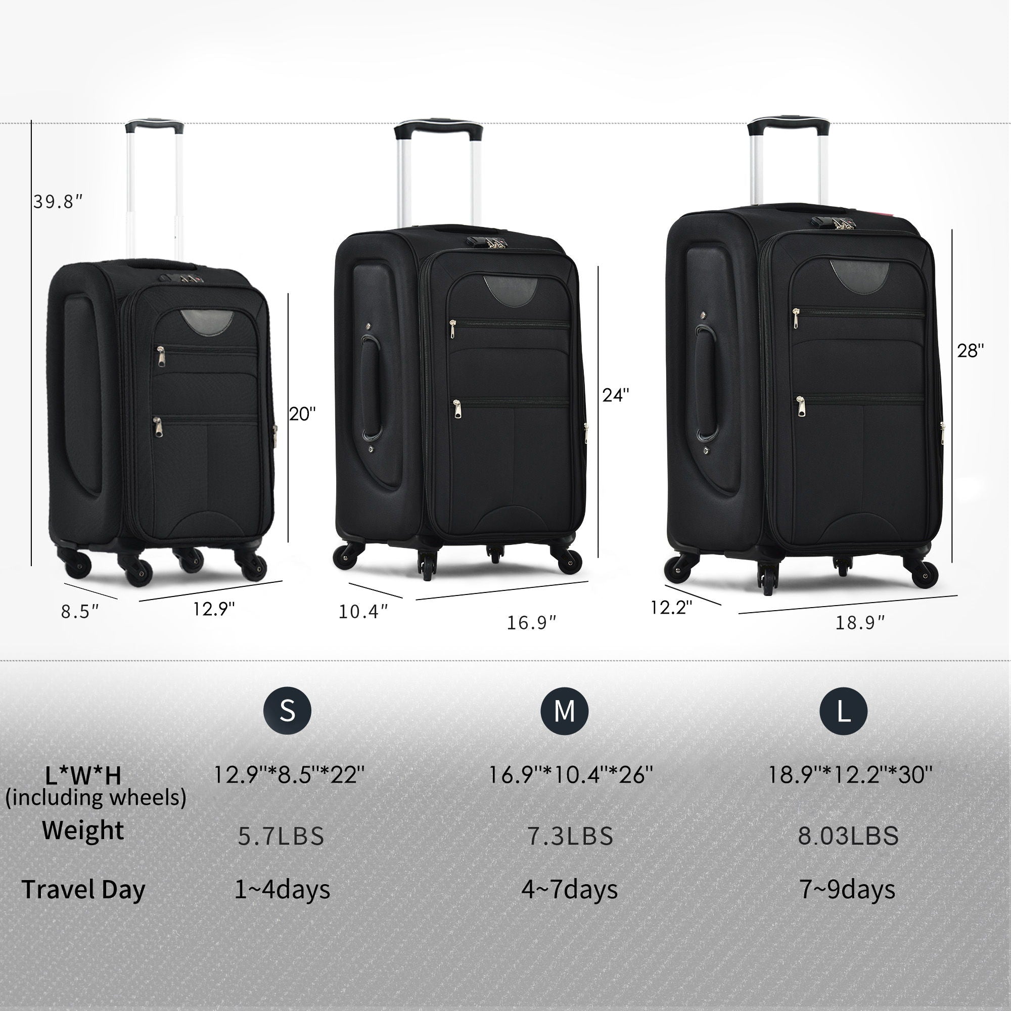 3-Piece Lightweight Expandable Softside Spinner Luggage Set