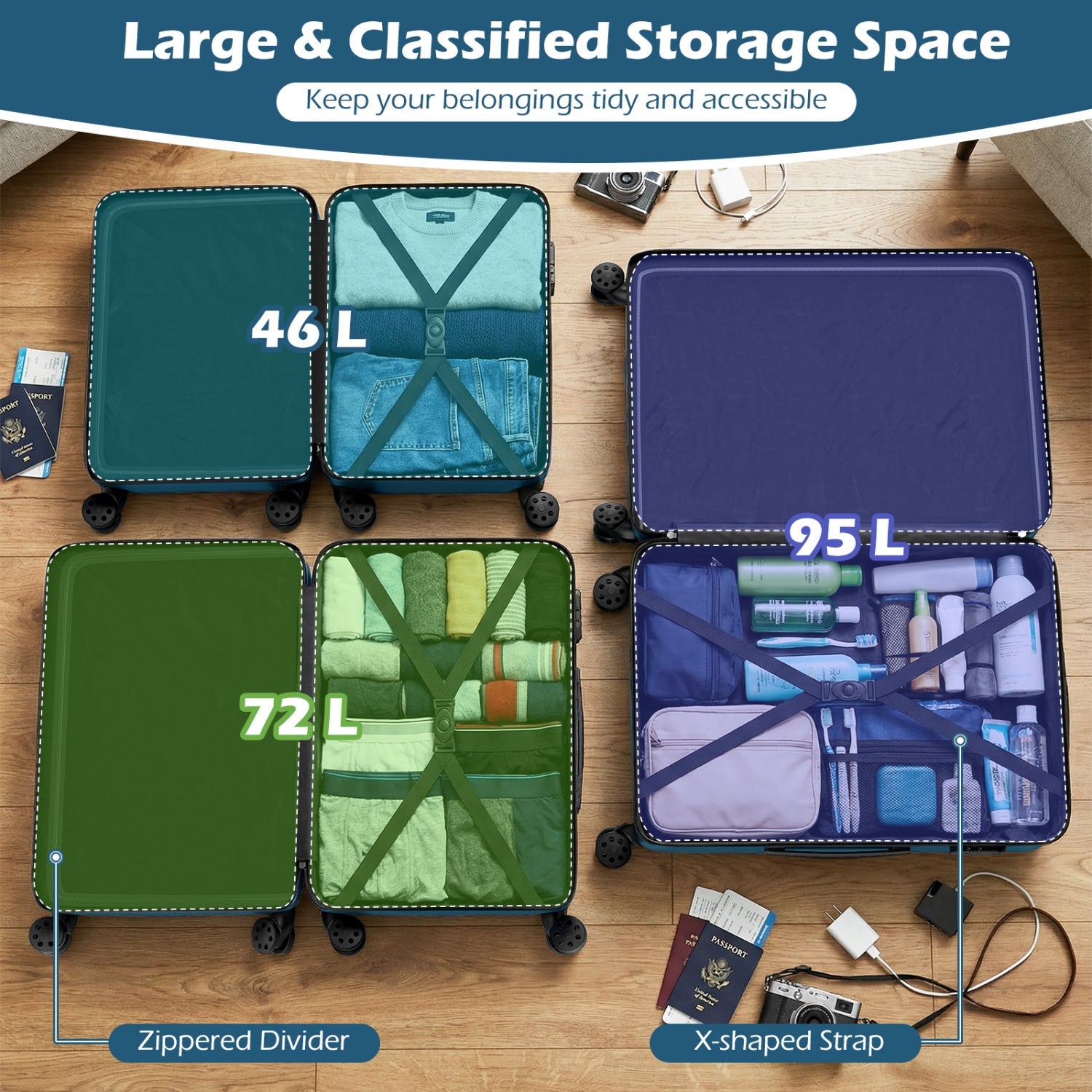 3-Piece Lightweight Hardside Luggage Set with 8 Spinner Wheels
