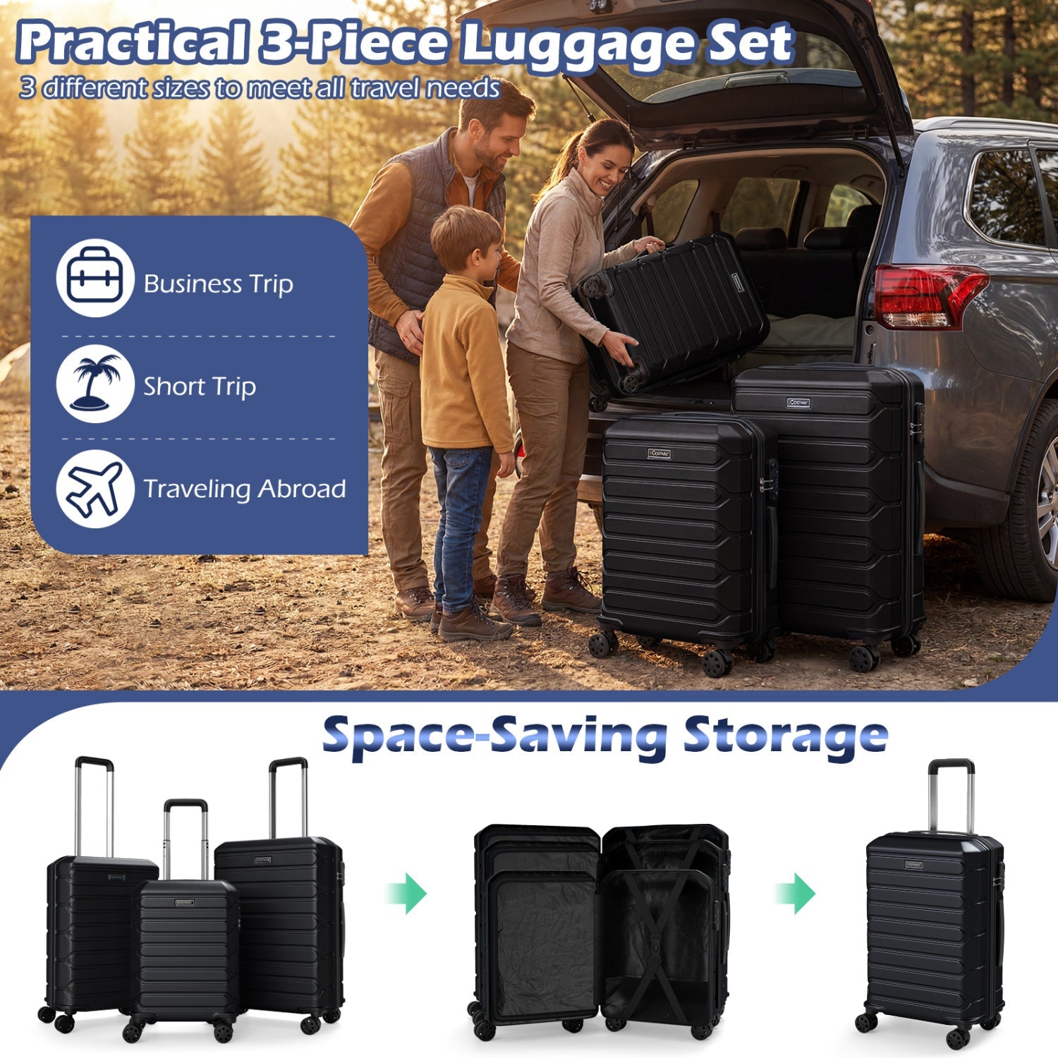 3-Piece Lightweight Hardside Luggage Set with 8 Spinner Wheels