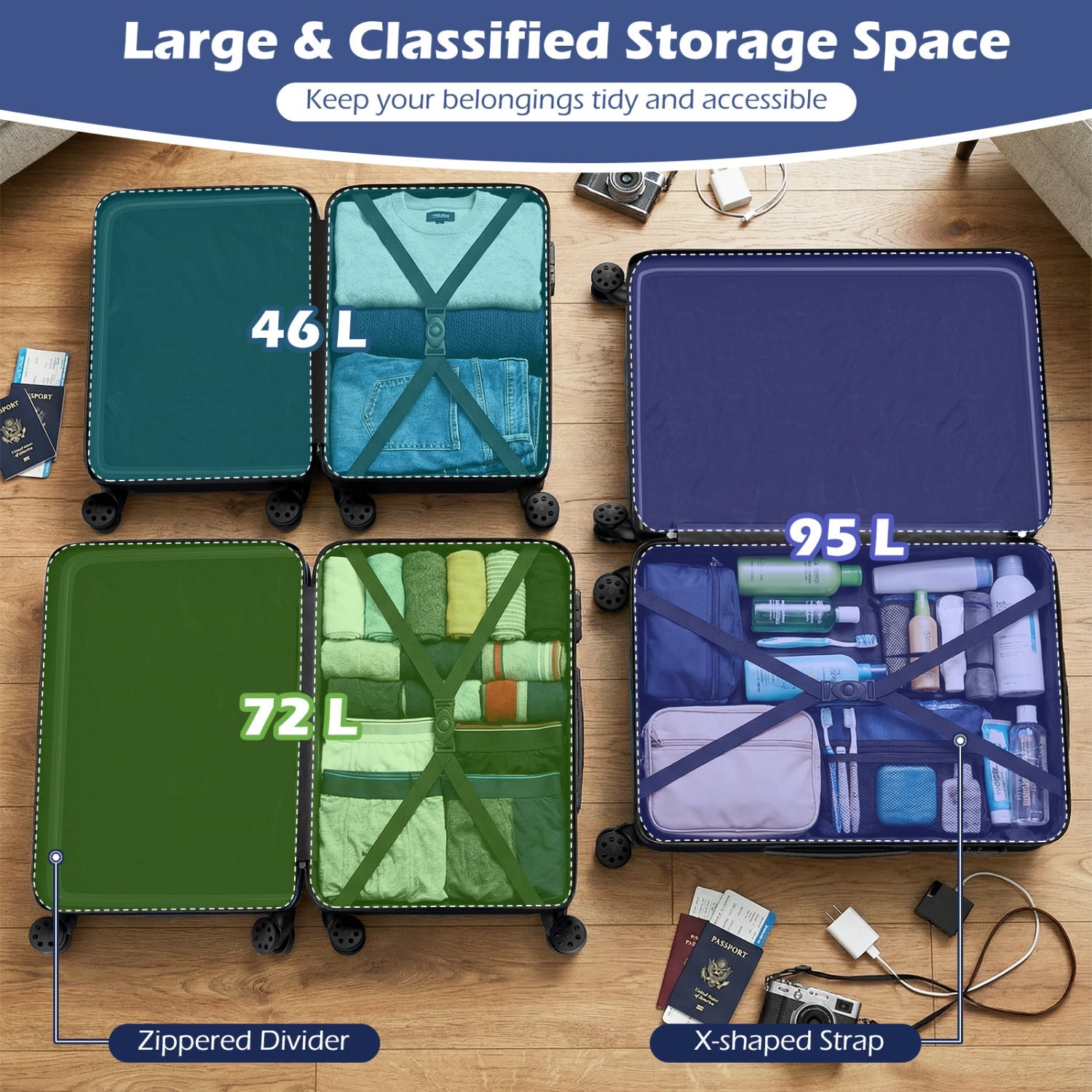 3-Piece Lightweight Hardside Luggage Set with 8 Spinner Wheels