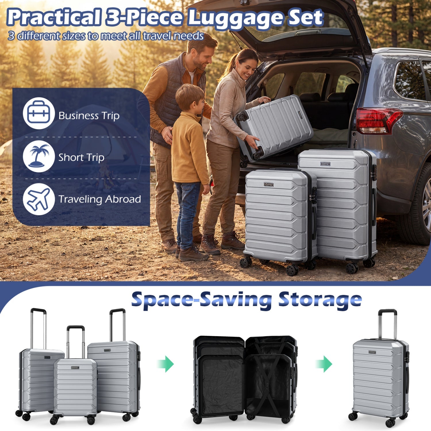 3-Piece Lightweight Hardside Luggage Set with 8 Spinner Wheels