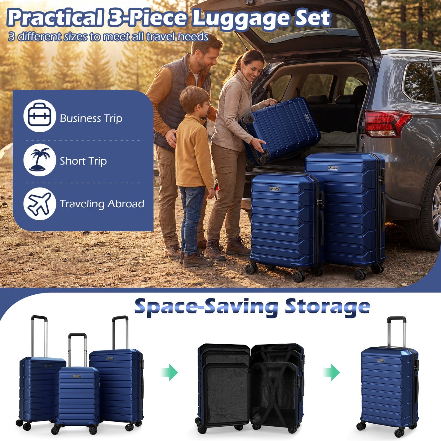 3-Piece Lightweight Hardside Luggage Set with 8 Spinner Wheels