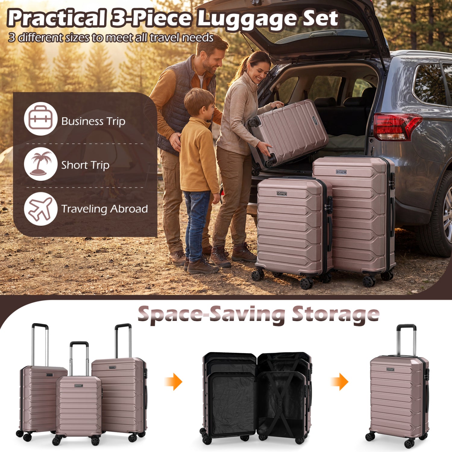 3-Piece Lightweight Hardside Luggage Set with 8 Spinner Wheels