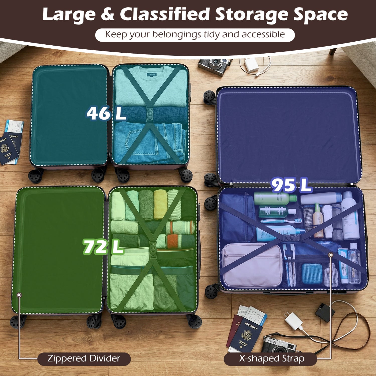 3-Piece Lightweight Hardside Luggage Set with 8 Spinner Wheels