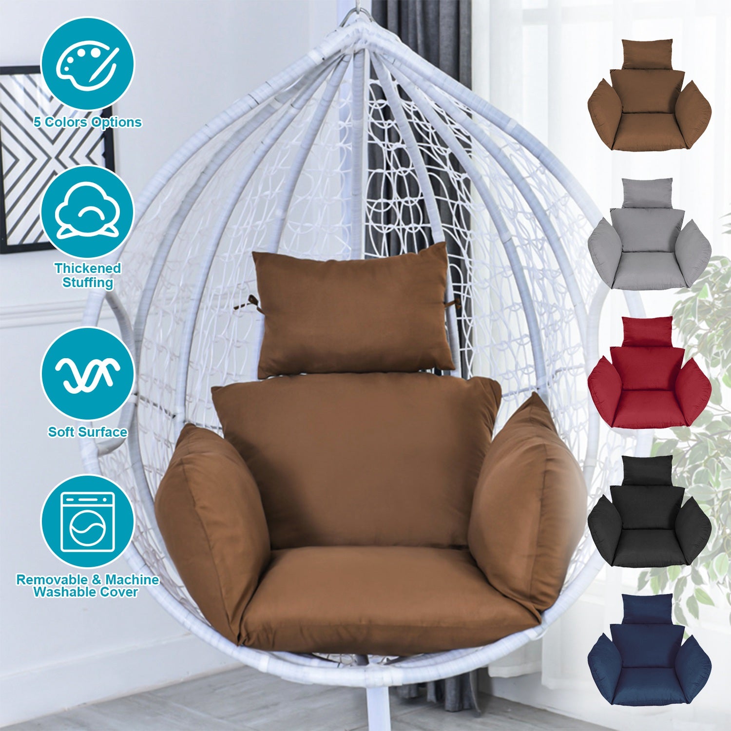 Thick Soft Egg Chair Cushion with Headrest