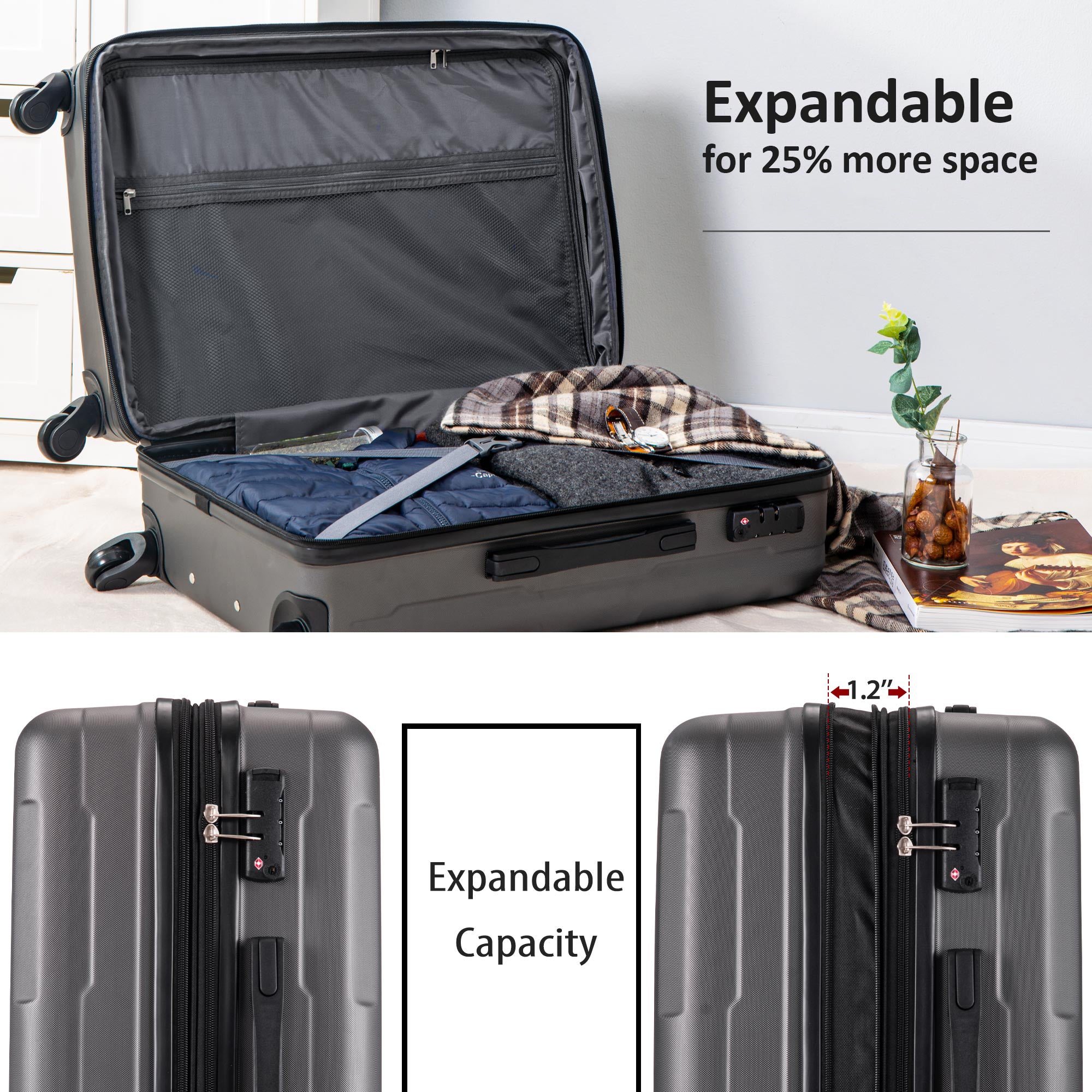 2-Piece Expandable Spinner Luggage Set with TSA Lock