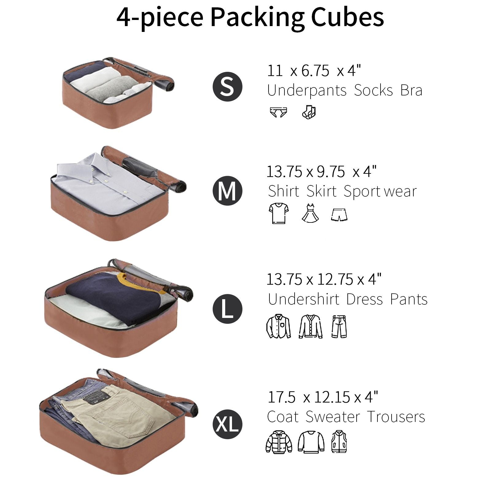 4-Piece ABS Hardshell Luggage Set with Packing Cubes – Coffee