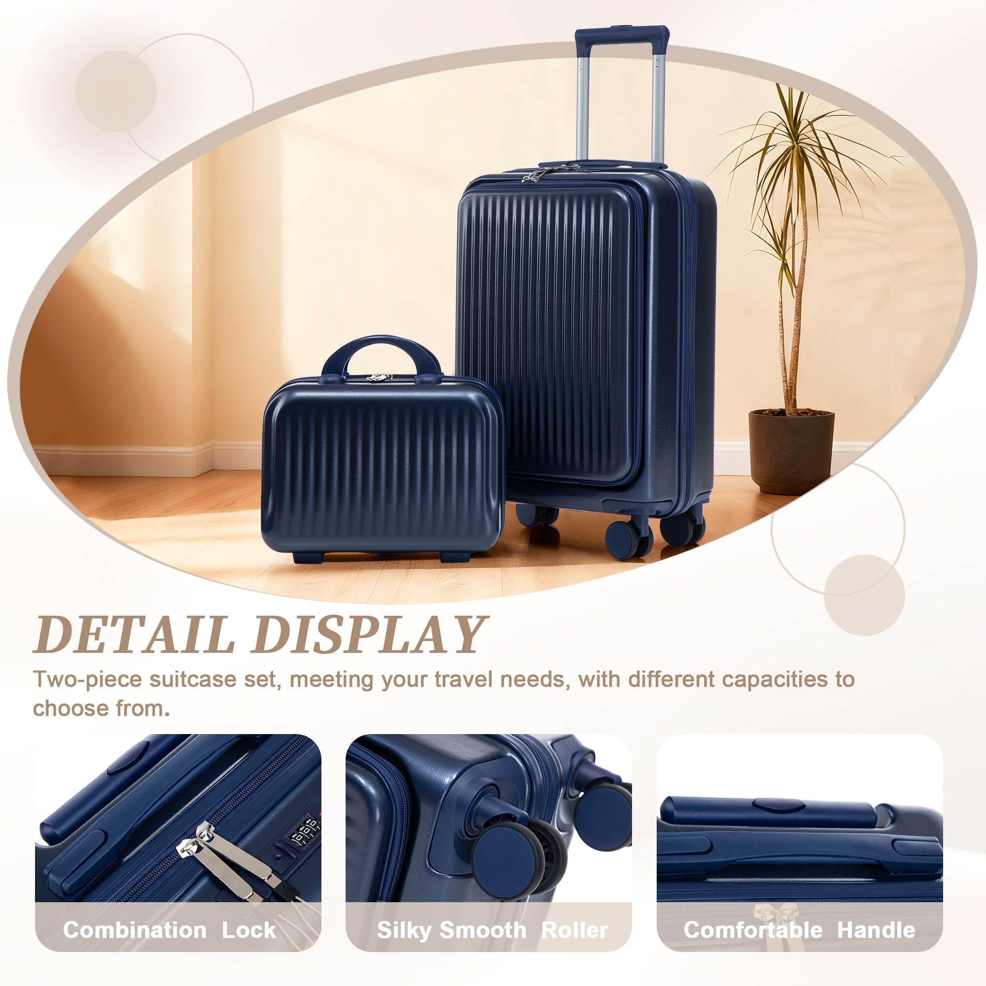 ABS Spinner Luggage Set with Combination Lock - Navy