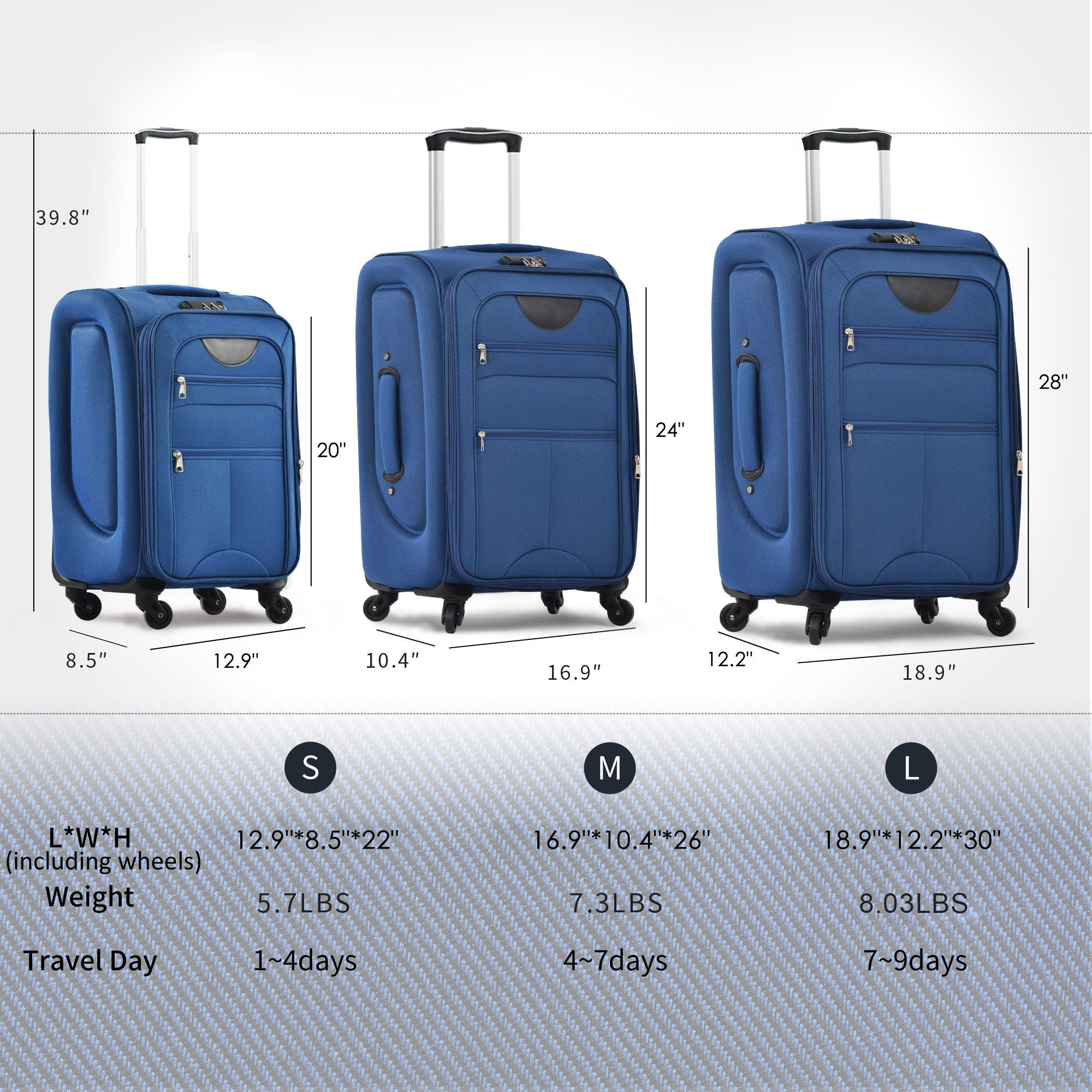 3-Piece Lightweight Expandable Softside Spinner Luggage Set