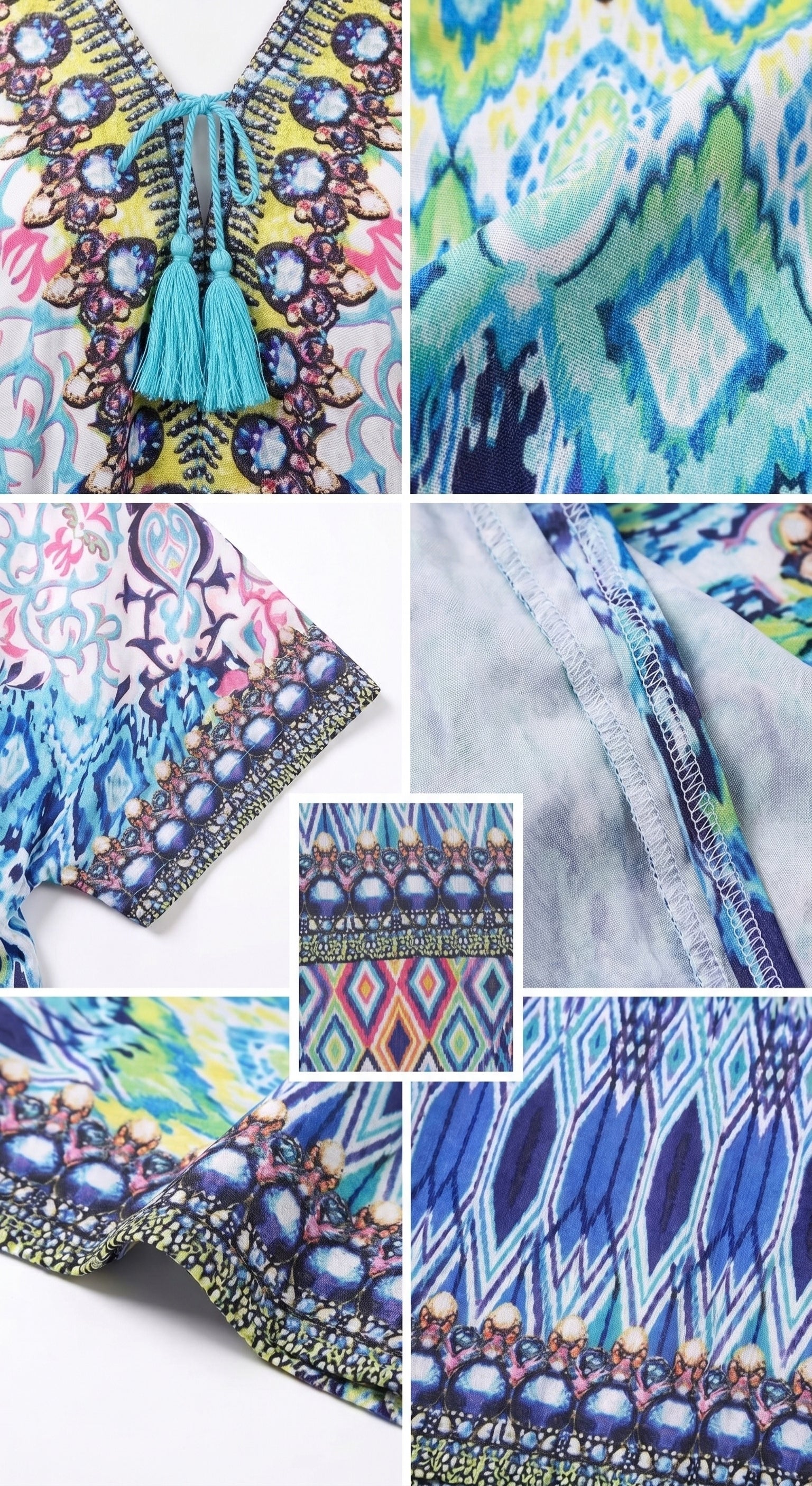 Sakkas Georgettina Flowy Rhinestone V Neck Long Caftan Dress/Cover Up
