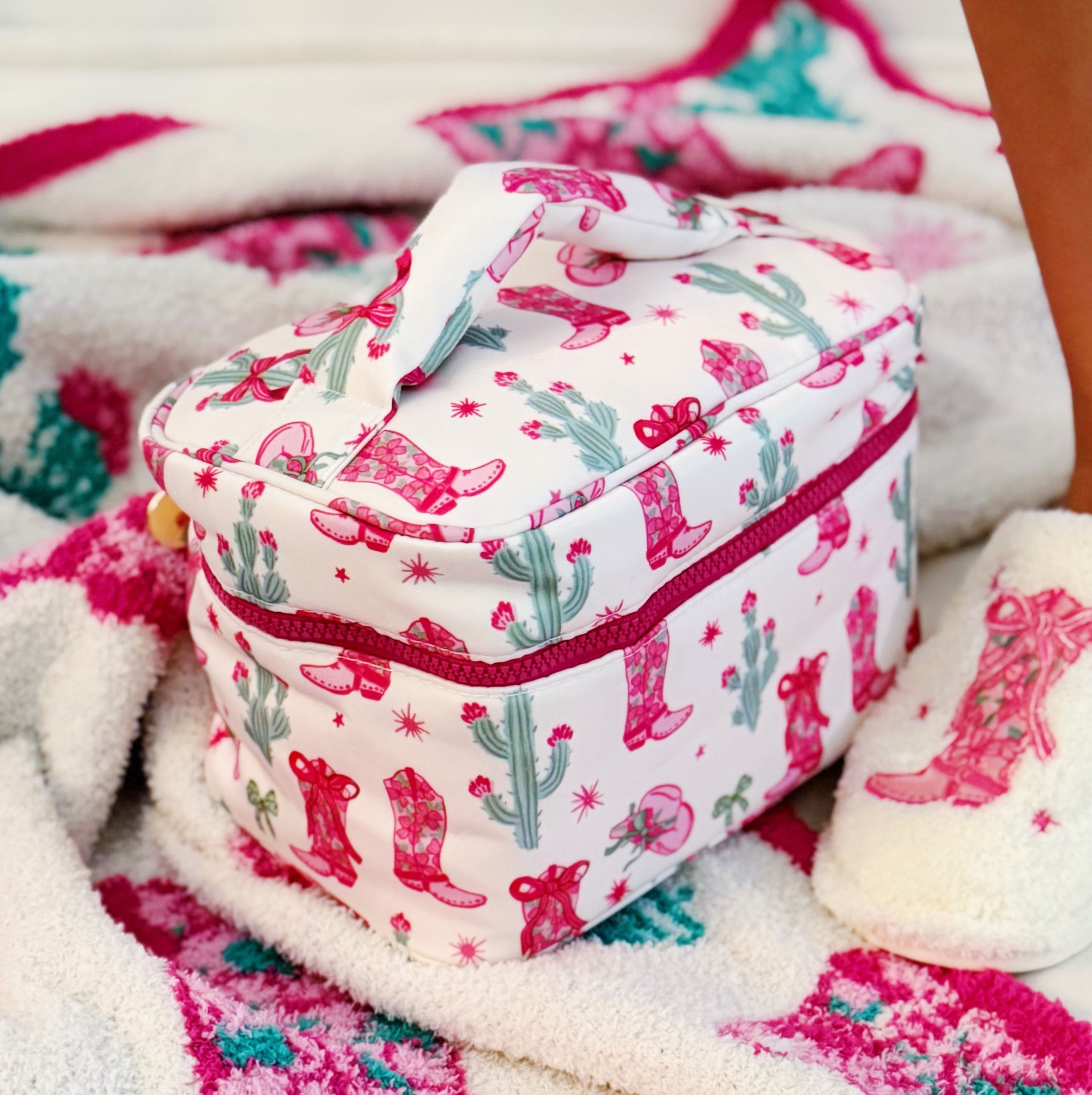 Western Whimsy Travel Cosmetic Case With Handle