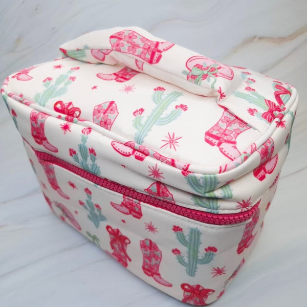 Western Whimsy Travel Cosmetic Case With Handle