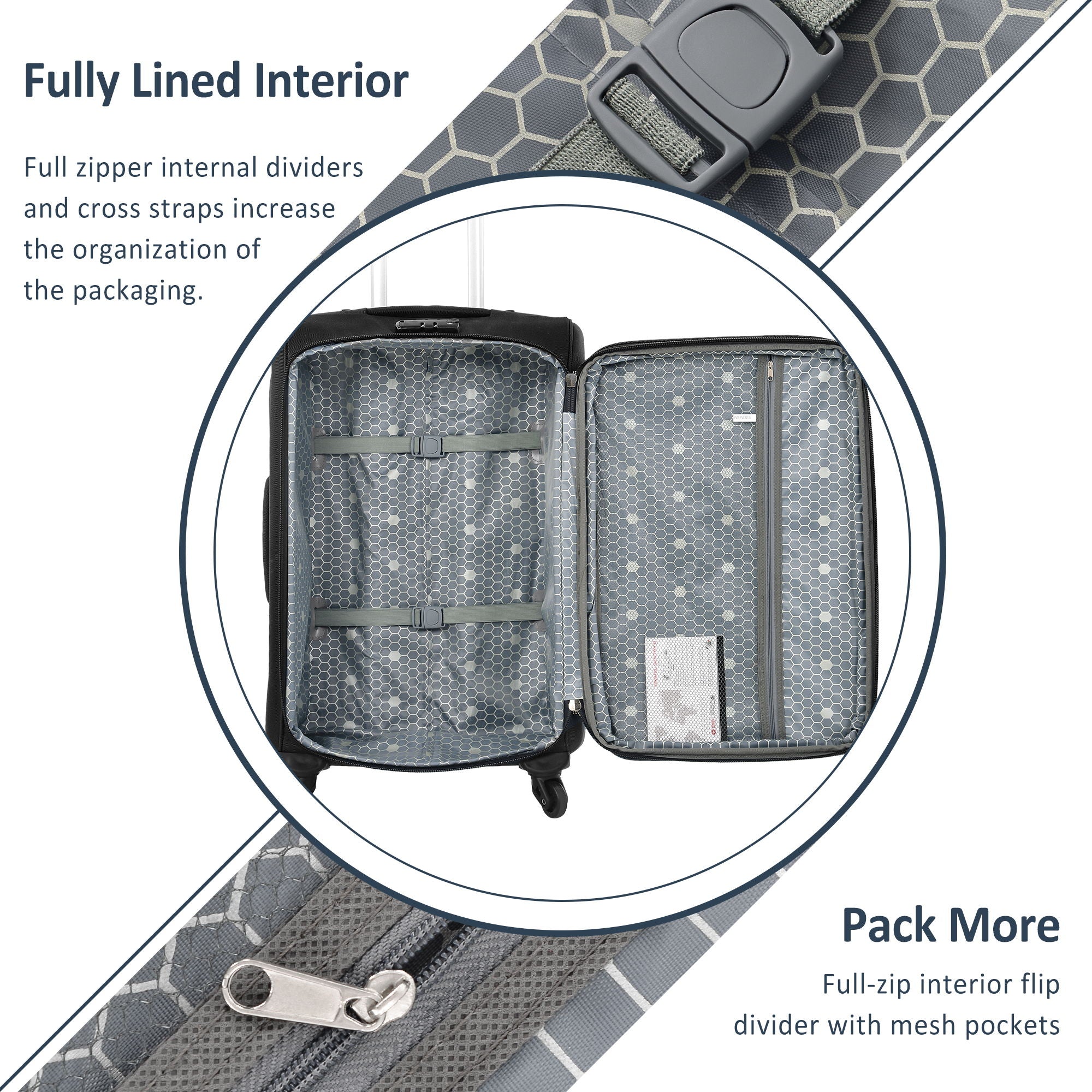 3-Piece Lightweight Expandable Softside Spinner Luggage Set