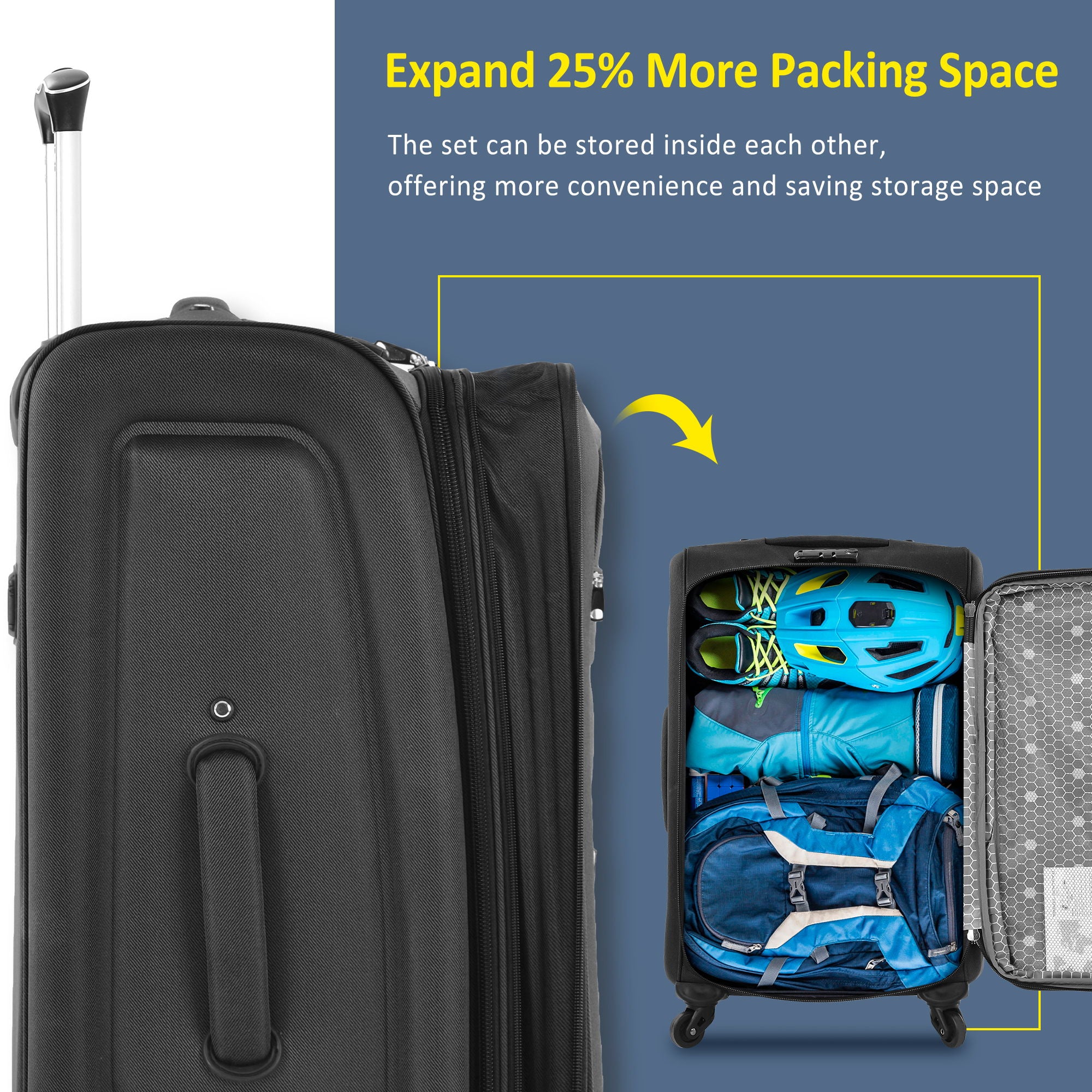 3-Piece Lightweight Expandable Softside Spinner Luggage Set