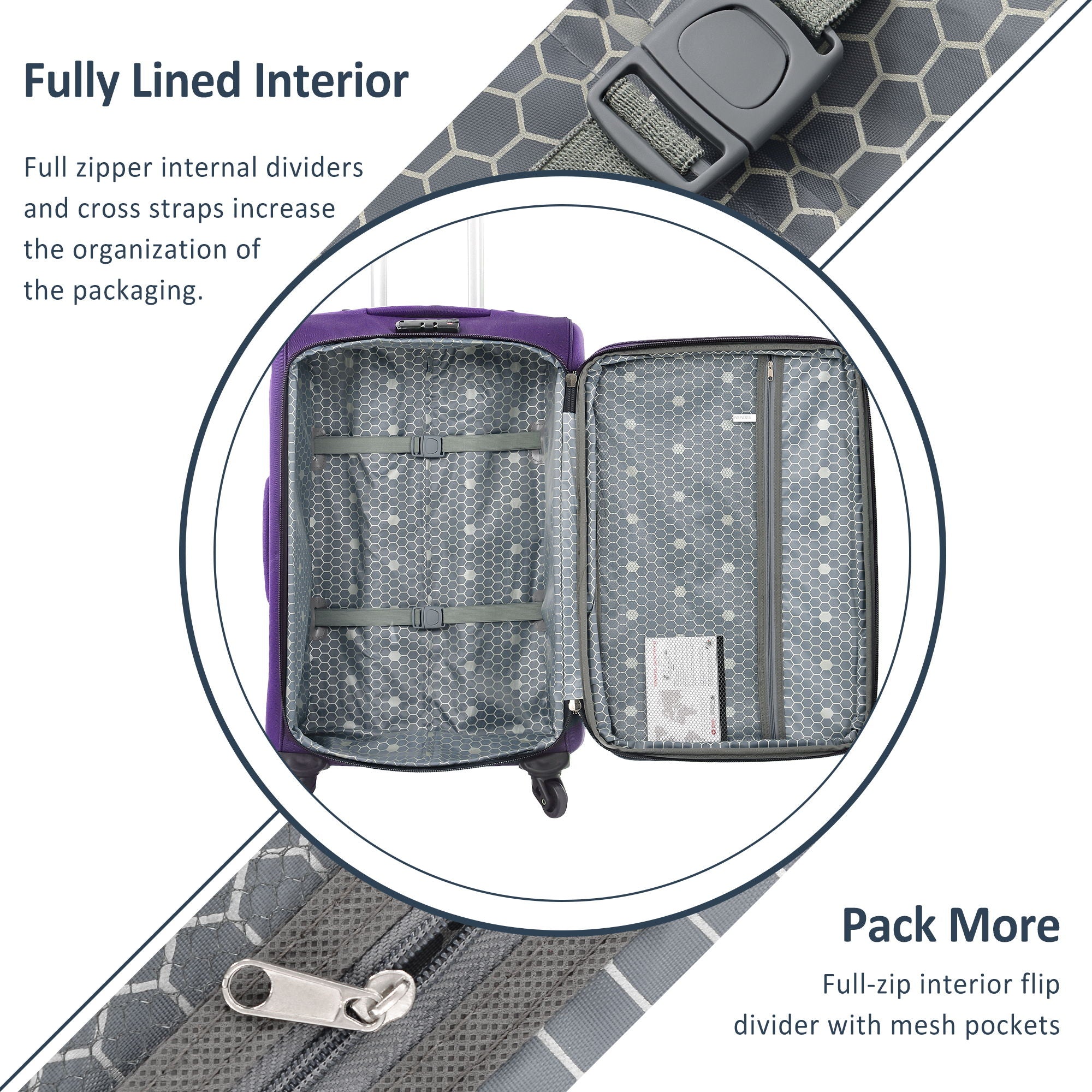 3-Piece Lightweight Expandable Softside Spinner Luggage Set