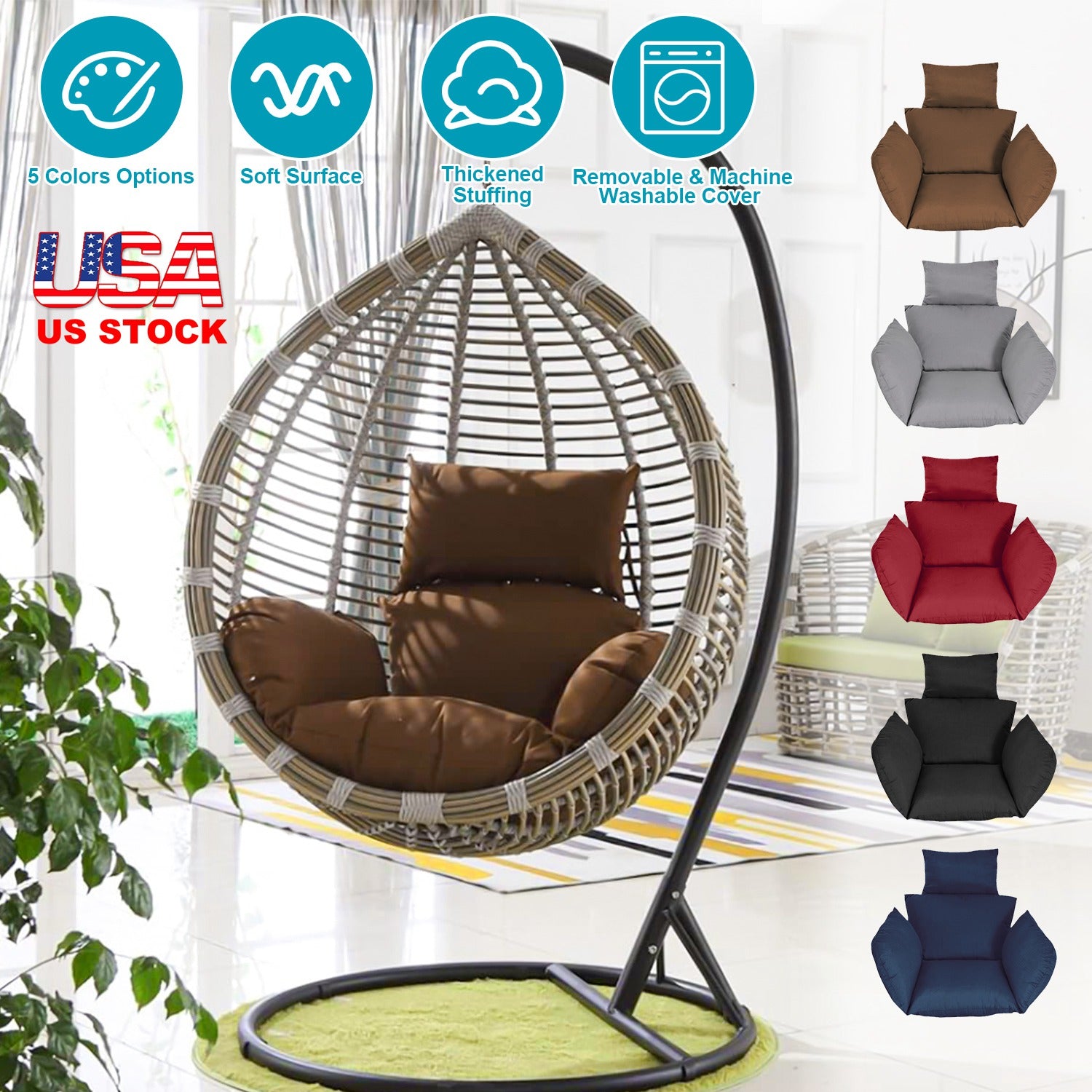 Thick Soft Egg Chair Cushion with Headrest
