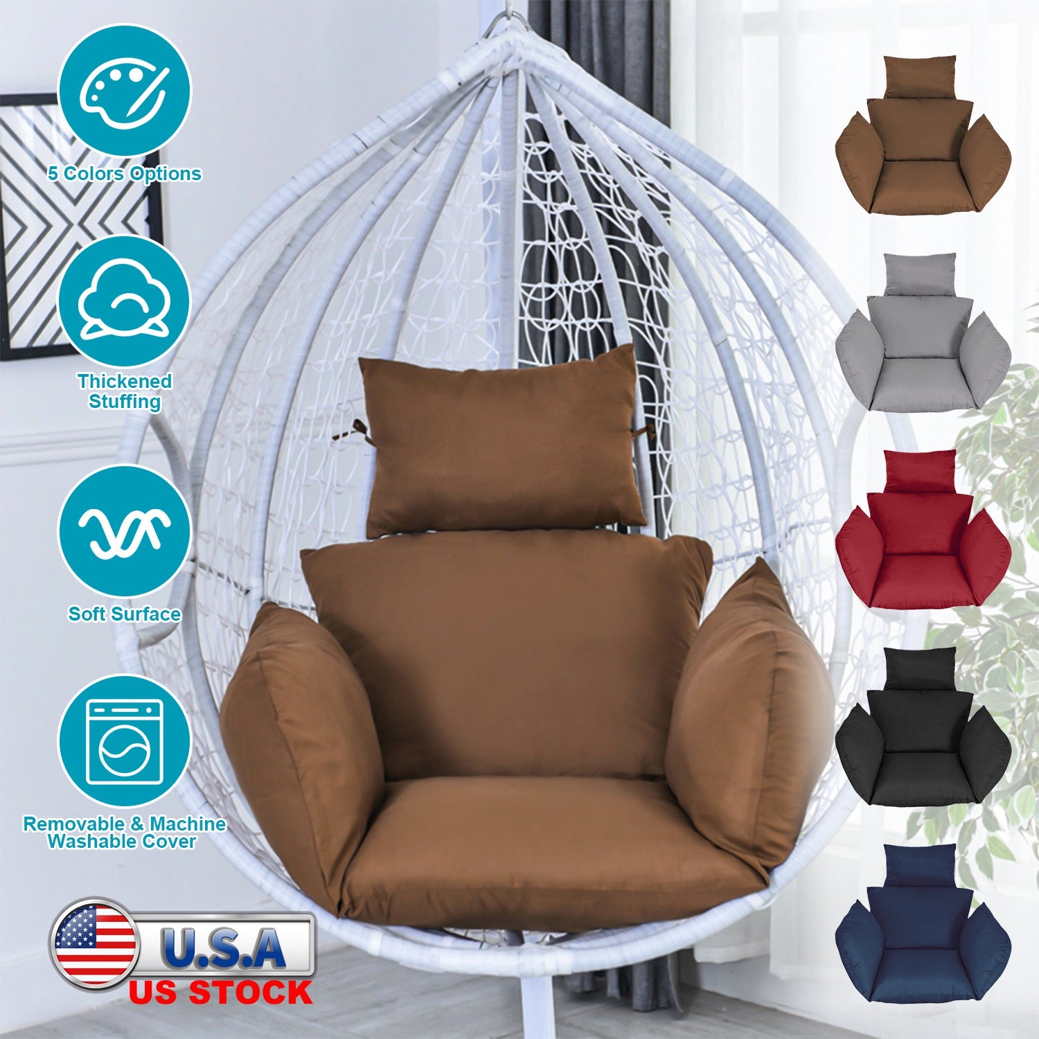 Thick Soft Egg Chair Cushion with Headrest
