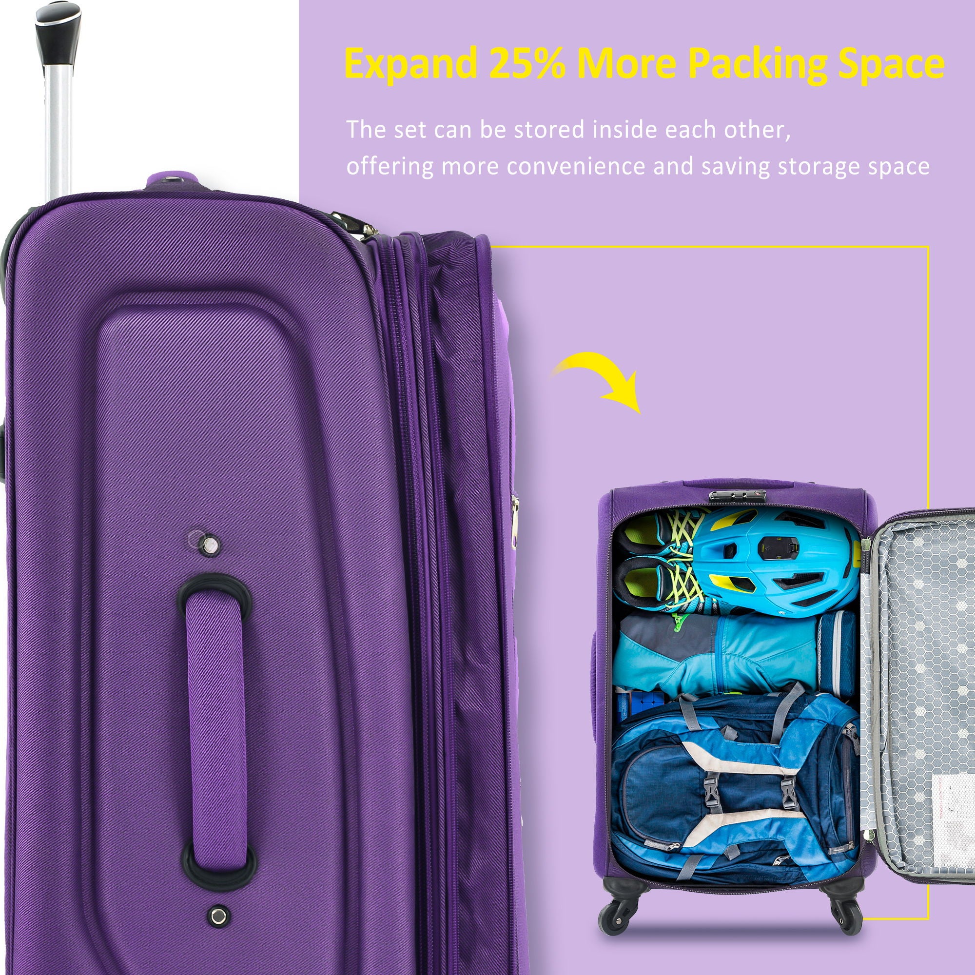 3-Piece Lightweight Expandable Softside Spinner Luggage Set