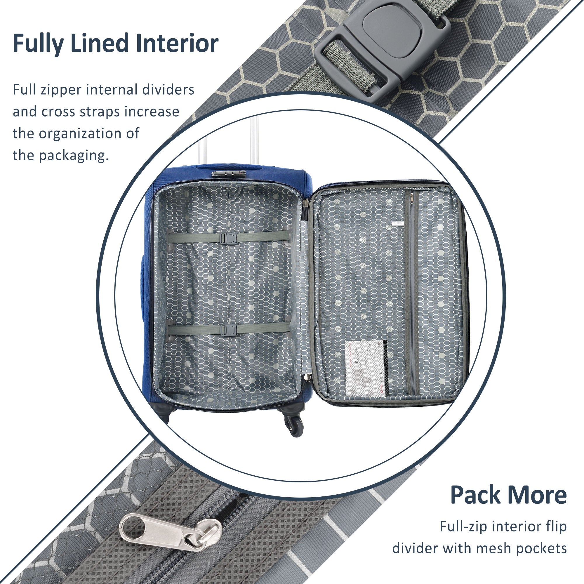 3-Piece Lightweight Expandable Softside Spinner Luggage Set