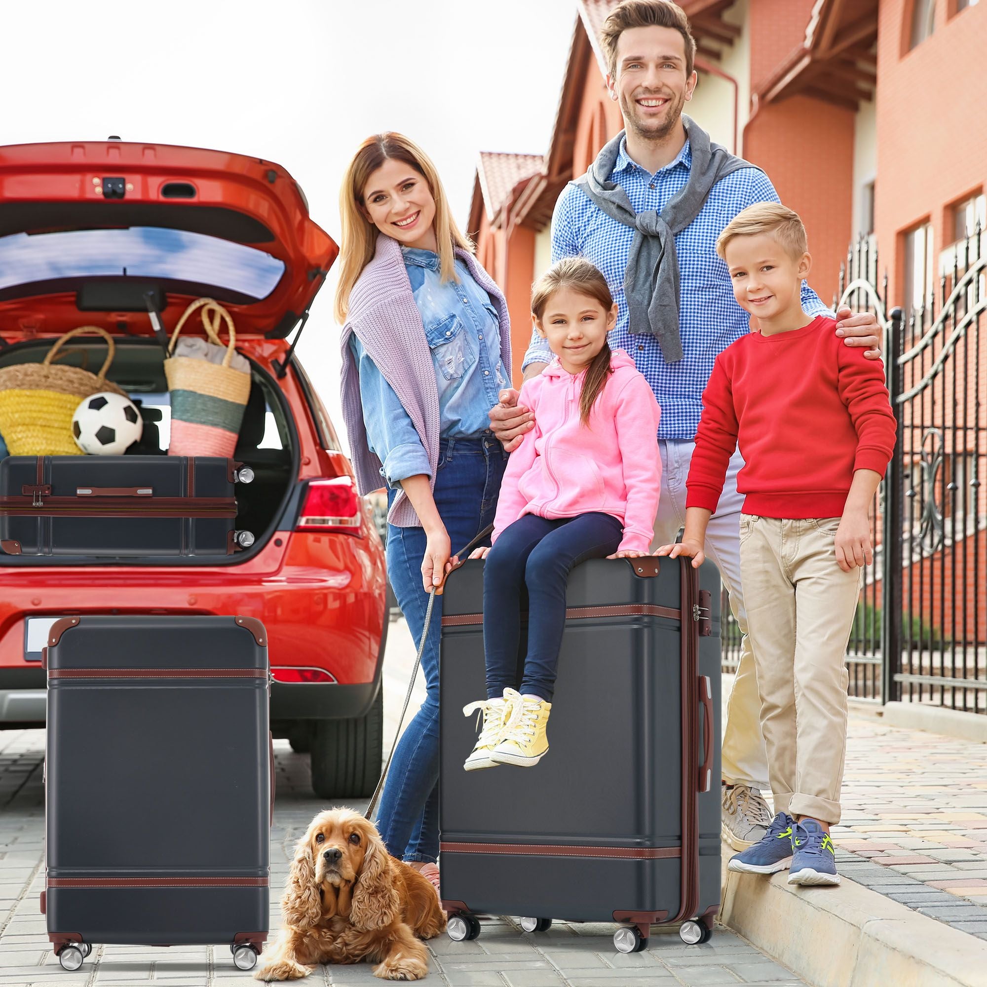 3-Piece Hardshell Luggage Set with Cosmetic Case – Black