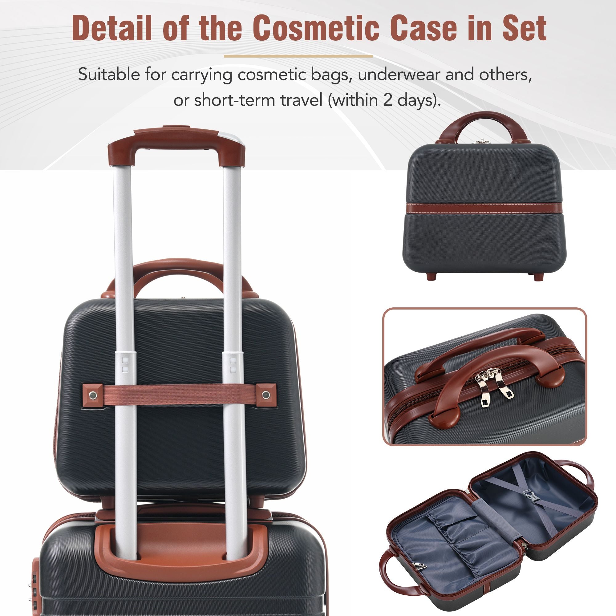 3-Piece Hardshell Luggage Set with Cosmetic Case – Black