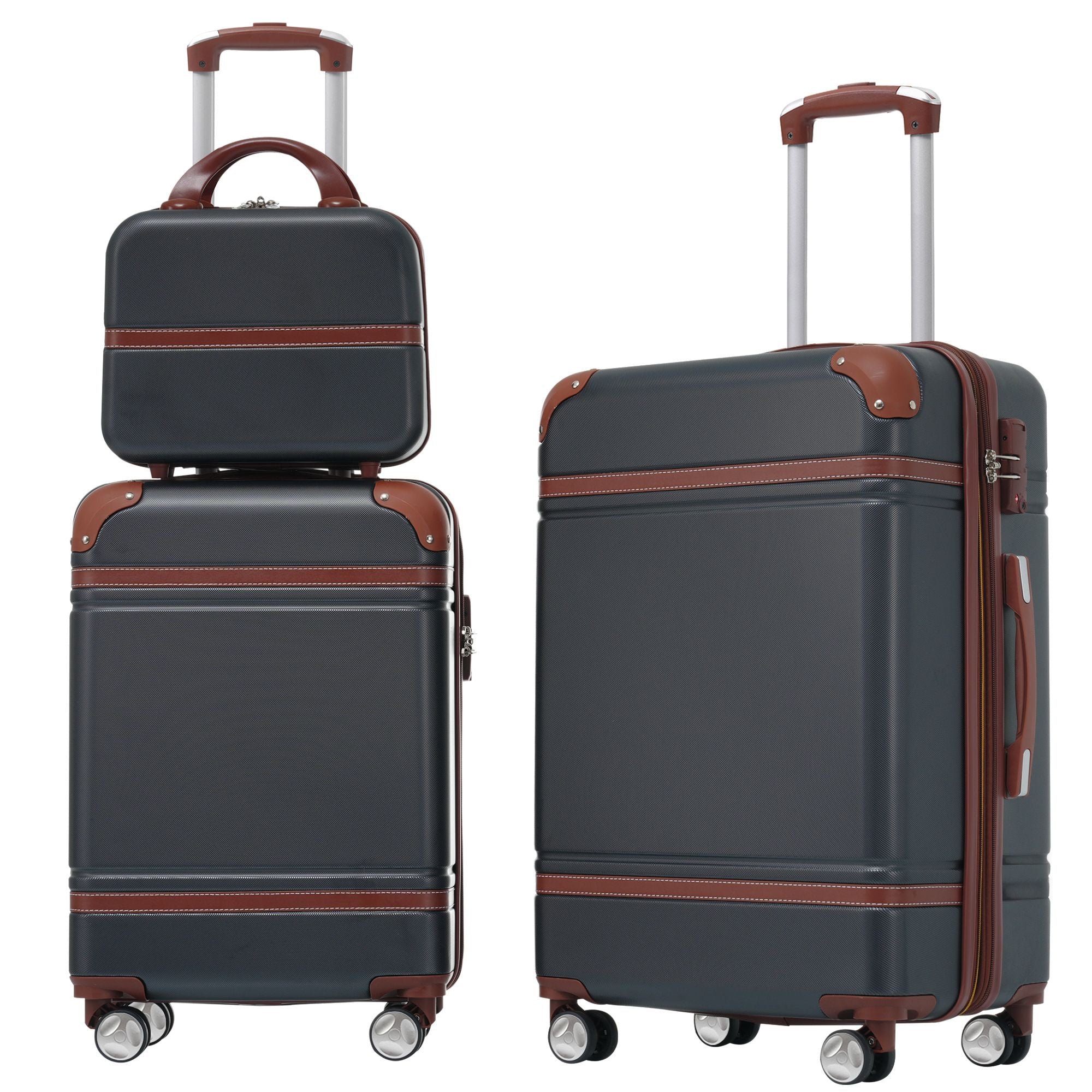 3-Piece Hardshell Luggage Set with Cosmetic Case – Black