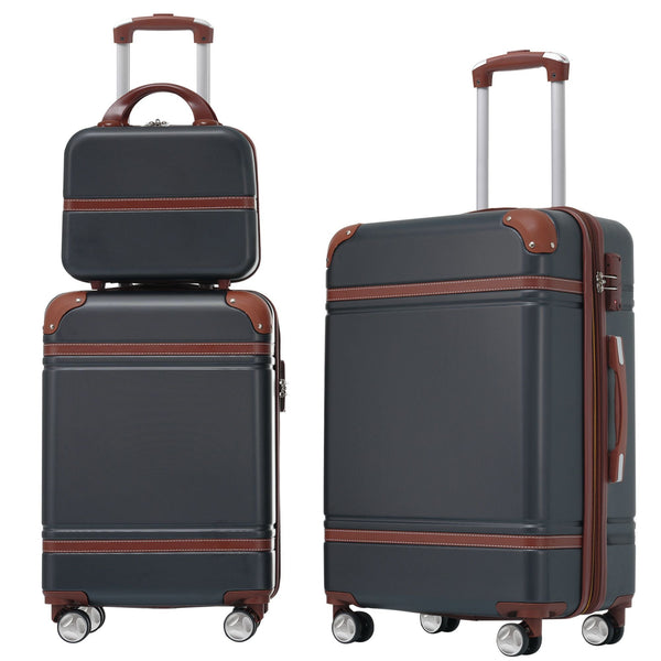 3-Piece Hardshell Luggage Set with Cosmetic Case – Black
