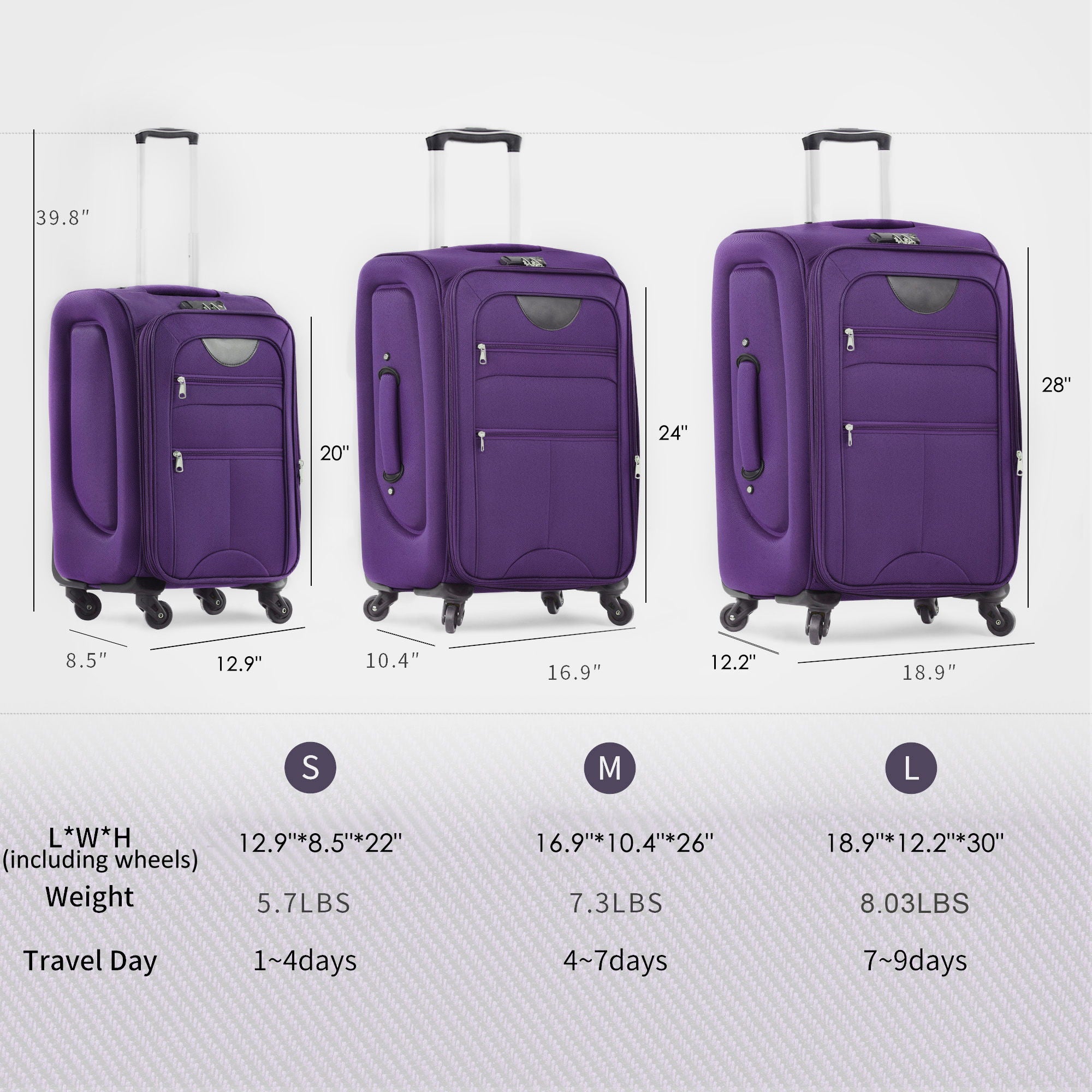 3-Piece Lightweight Expandable Softside Spinner Luggage Set
