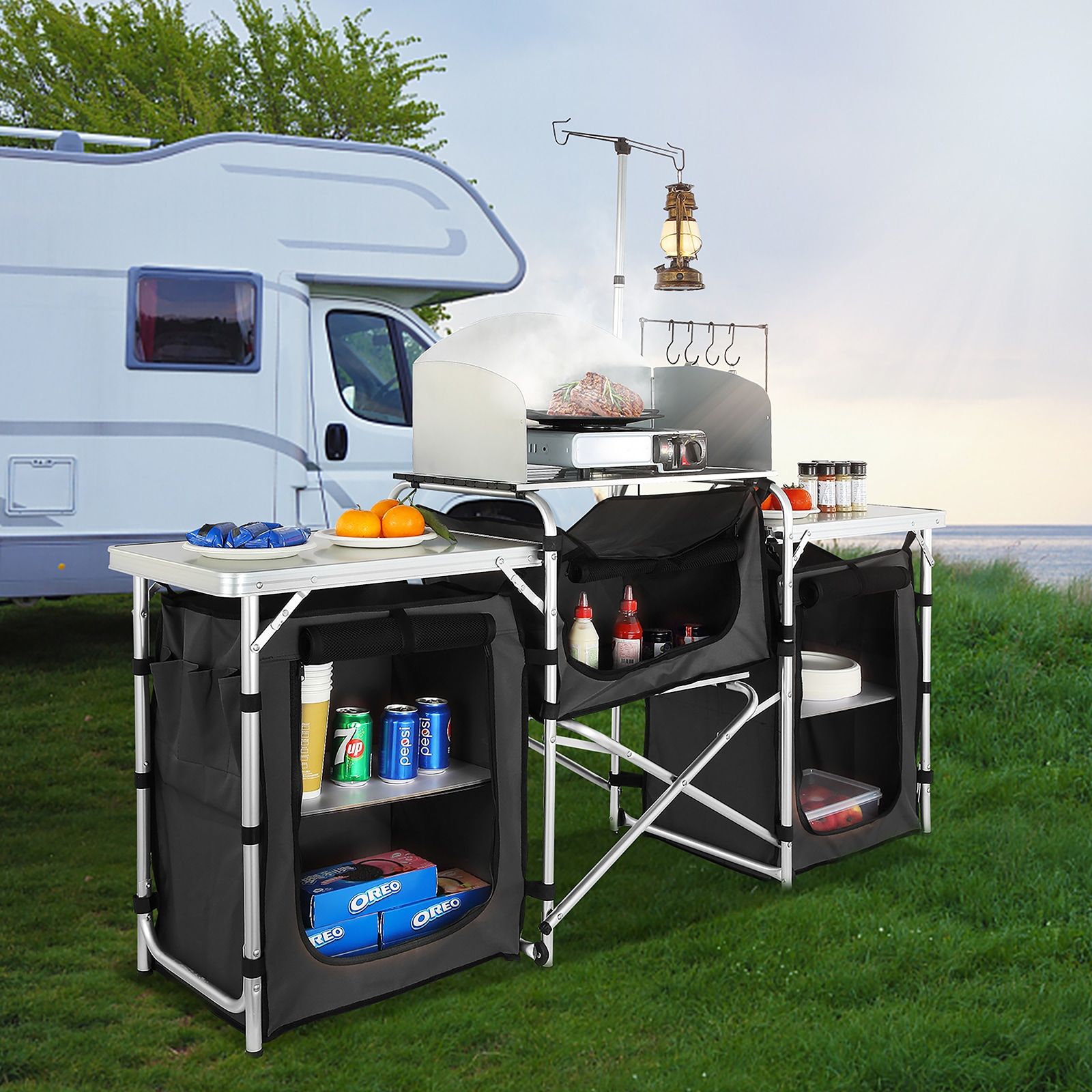 VEVOR Aluminum Folding Camping Table with Windscreen and Storage Bag