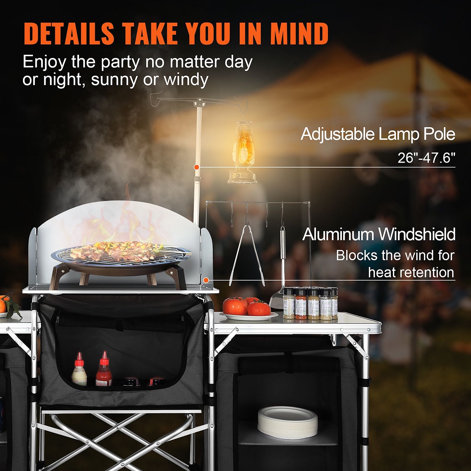 VEVOR Aluminum Folding Camping Table with Windscreen and Storage Bag