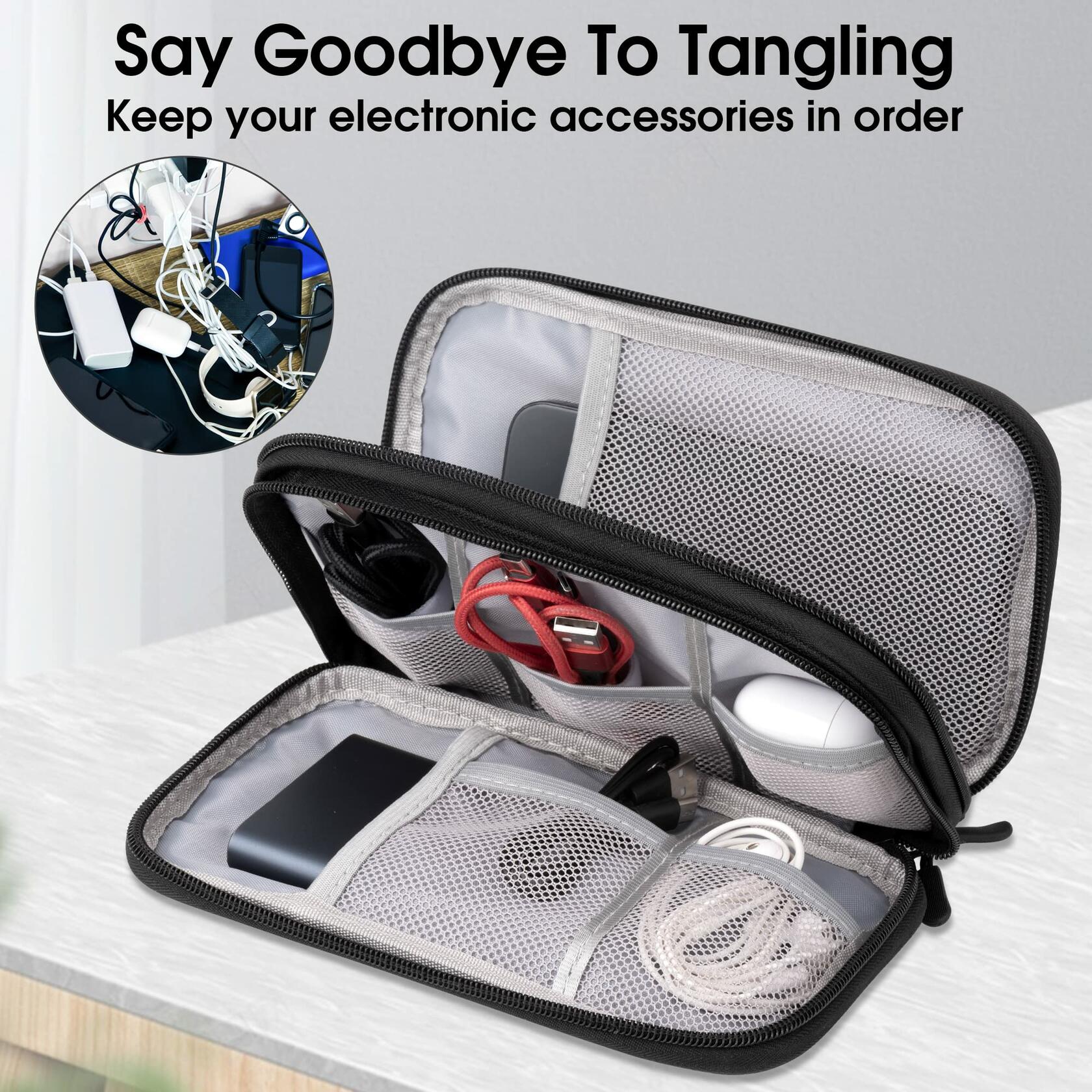 Arae Travel Electronic Organizer Pouch Black Double Layer Waterproof