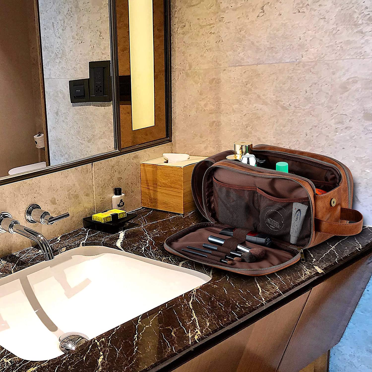 Vegan Leather Groomsmen Toiletry Dopp Kit